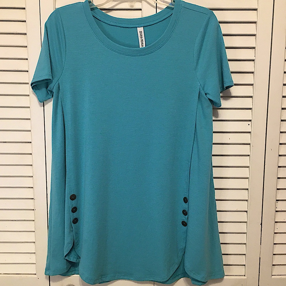 Zenana Premium Blue Short Sleeve Medium Blouse